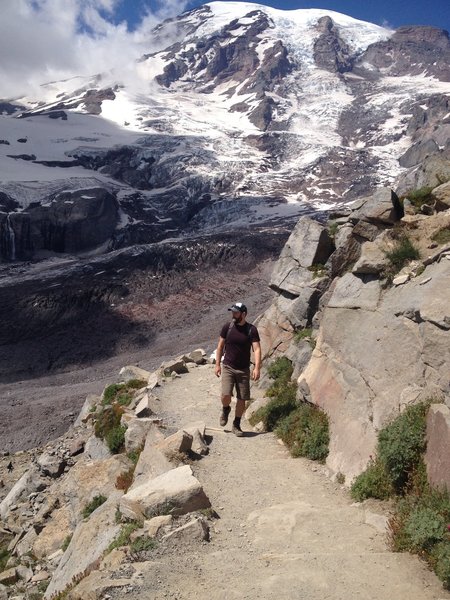 The mountain looming in the background after a switchback on Skyline Trail.