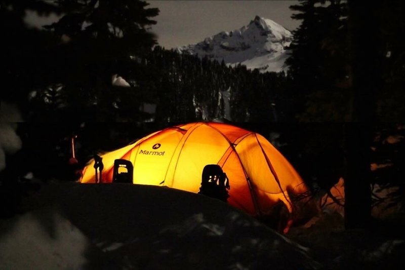 Winter camping just outside Paradise on the Skyline Trail.