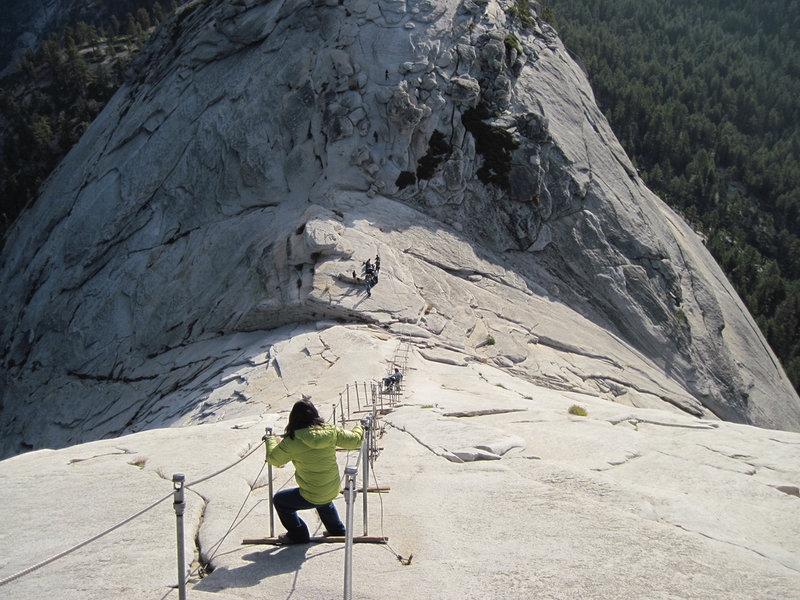 Coming down the cables from the Half Dome summit.