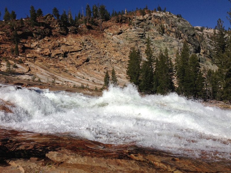 The river roars.