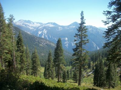View of the Sphinx, Avalanche Pass, and Mt. Palmer from the Copper Creek Trail, overlooking Tent Meadow