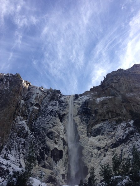 Bridal veil falls on a beautiful winter day as seen from the trail of the same name.
