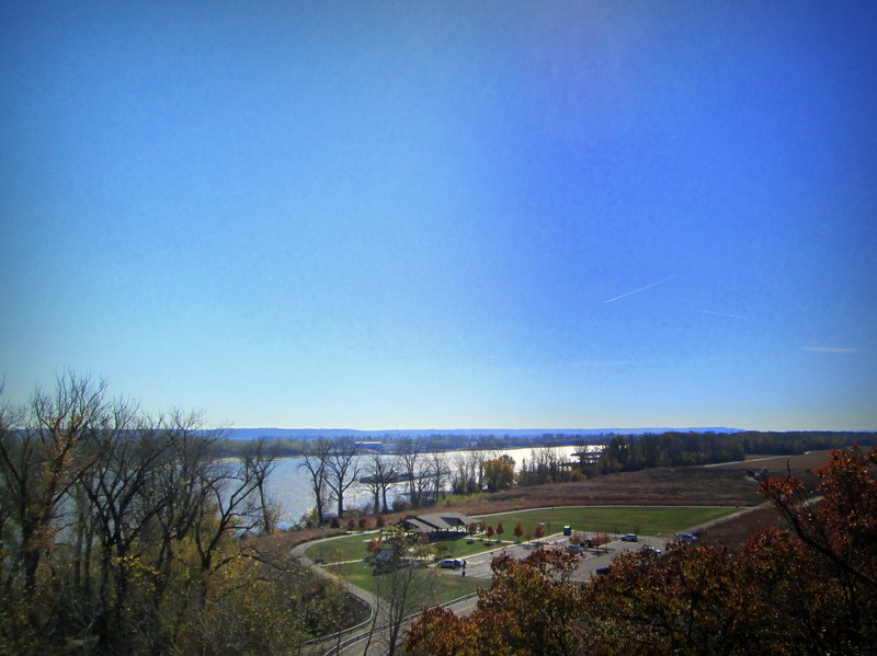 View of the park and river from the overlook along the River Bluff Trail at Cliff Cave County Park