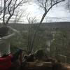 An awesome viewpoint over Saugatuck Reservoir, complete with a bench to sit on!