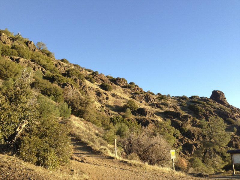 View down North Peak Trail to Devil's Elbow.