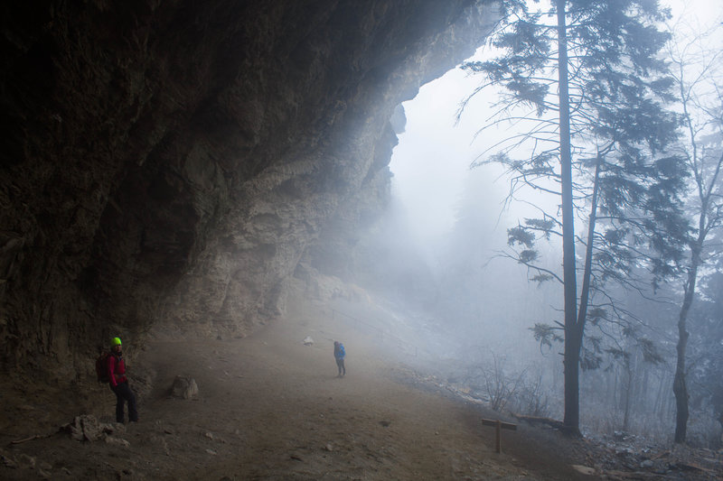 Alum Cave in the fog