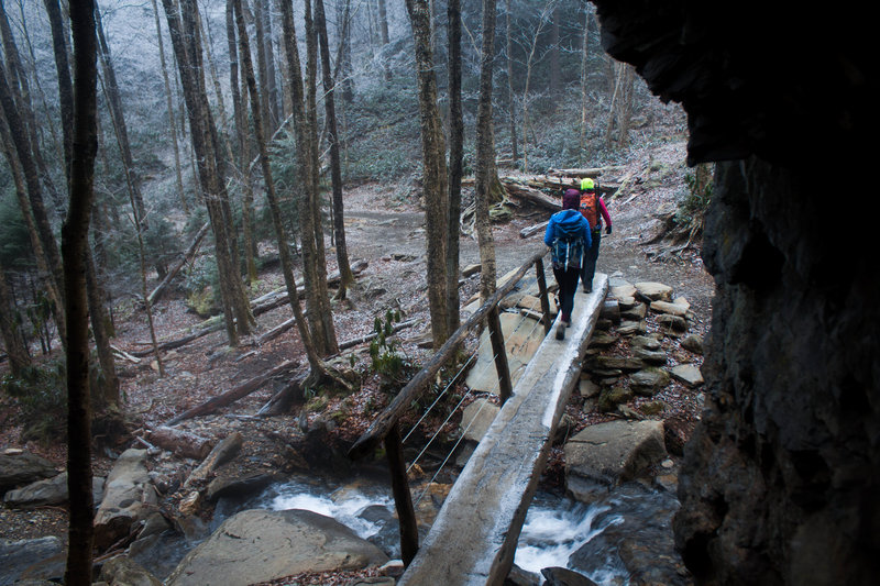 Log bridge before Arch Rock