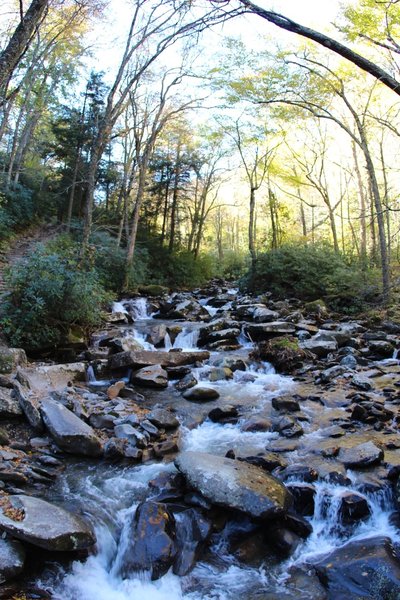 Water roaring over the rocks.