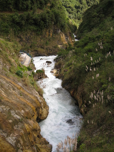 A view of the river and an old, abandoned tourist area.