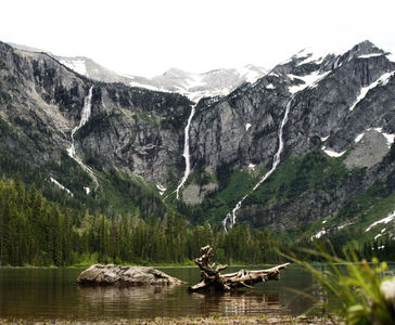 Avalanche lake and surrounding falls.