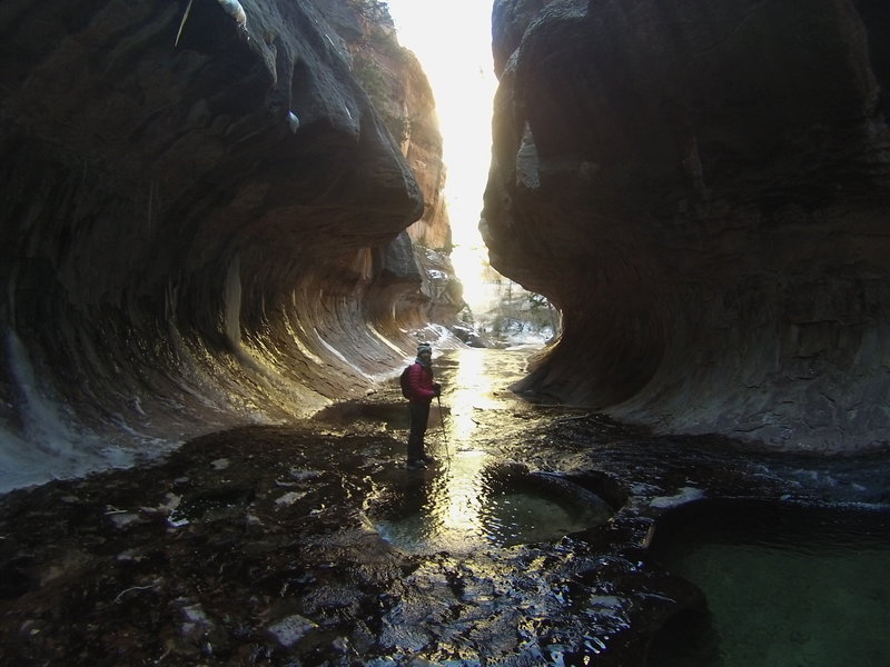 The beautiful view inside of the Subway! Permits required for this 9 mile round trip hike from Left Fork Trailhead. Microspikes also highly recommended if you plan on going in the winter.