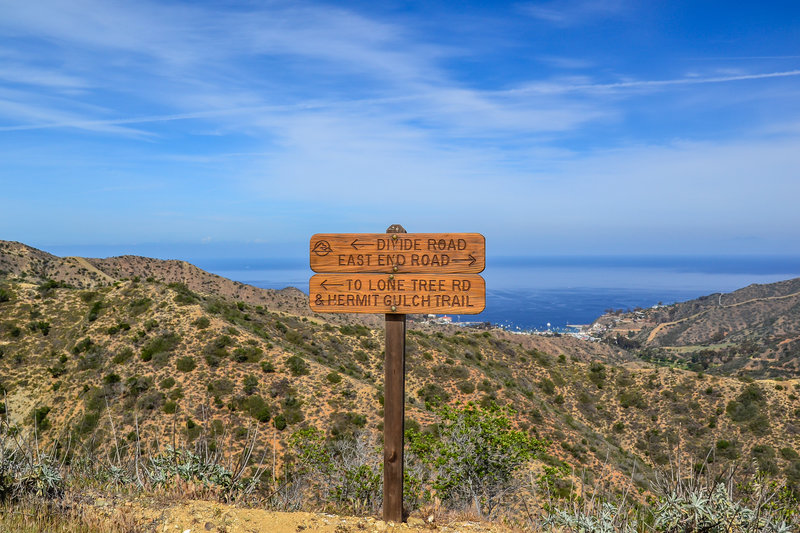 Trail signs lead the way on the Trans Catalina Trail.