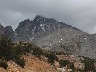 A view of Aperture Peak and Jigsaw Pass in the Inconsolable Range, from the Bishop Pass Trail.