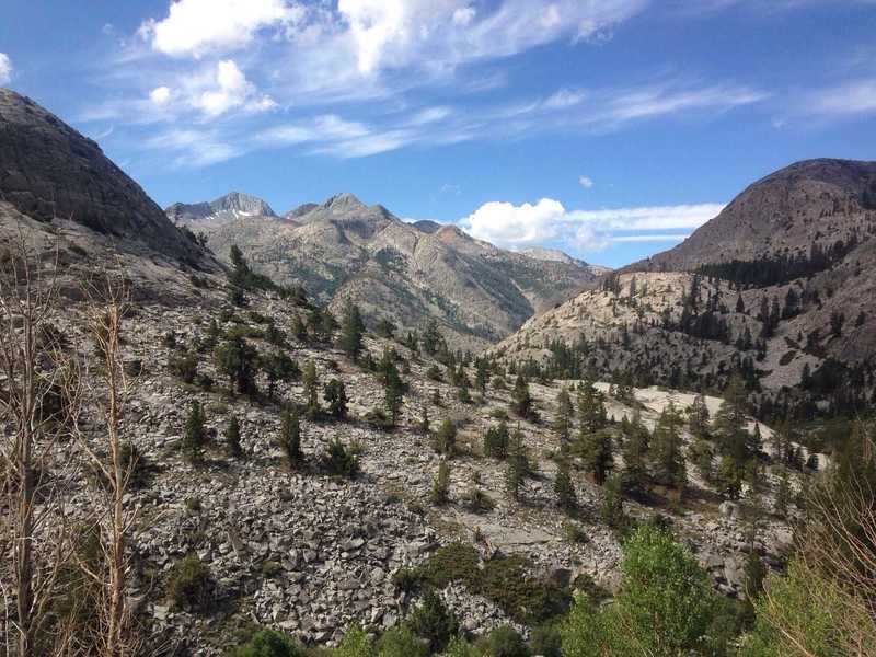 A view across Piute Canyon. The canyon that holds the South Fork of the San Joaquin River can be seen going off to the right.