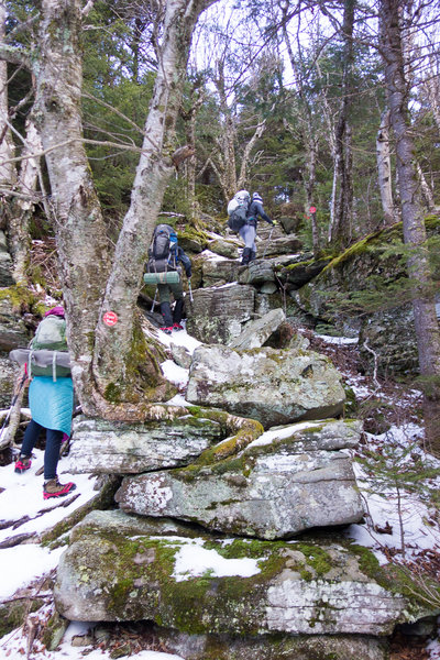 Heading up Sugarloaf Mtn. on the Devil's Path, made even trickier by snow.