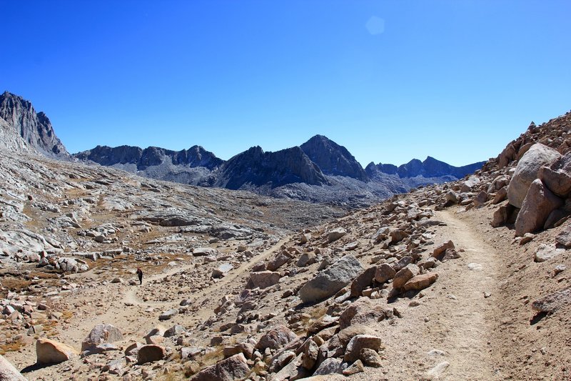 Bishop Pass Trail snaking along.