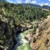 Yellowstone gorge looking west from the suspension bridge on Hellroaring Creek Trail.