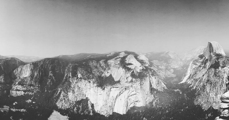 View of Yosemite Valley and Half Dome from Glacier Point.