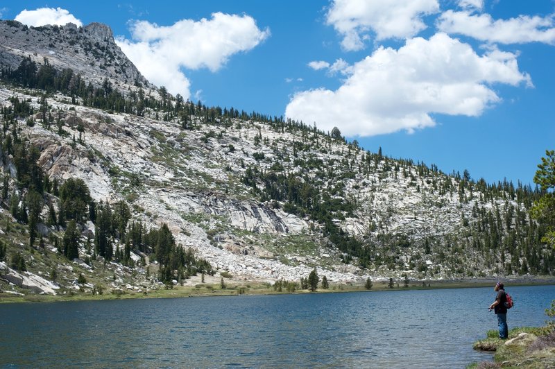 Fishing in Elizabeth Lake, under Unicorn Peak.