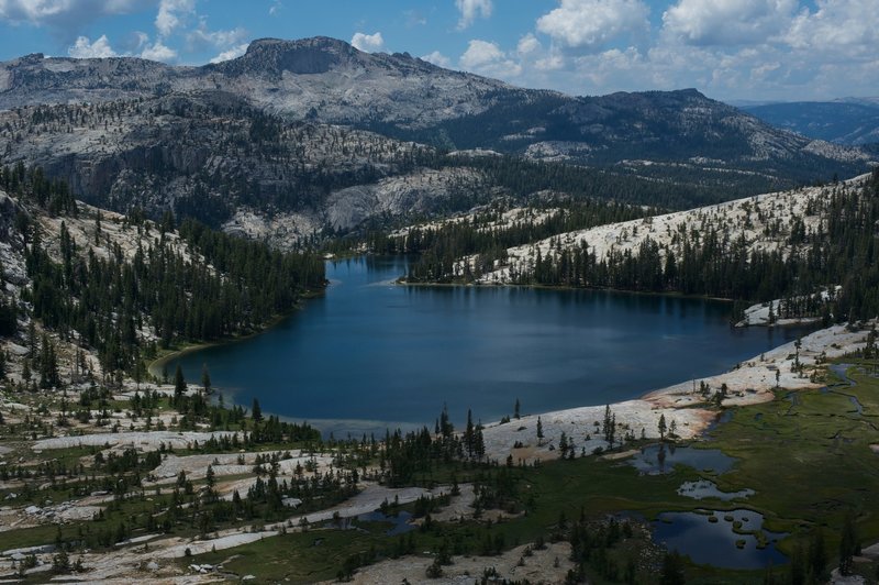 Lower Cathedral Lake from a ridge surrounding Upper Cathedral lake.