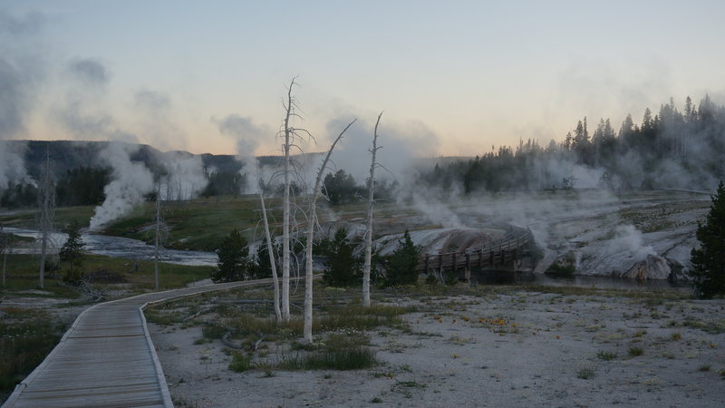 Firehole River and Upper Geyser Basin before Dawn