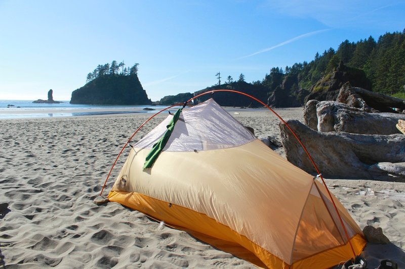Camping at Second Beach.  Very crowded with tents set up every 20 feet or so the entire length of the beach.