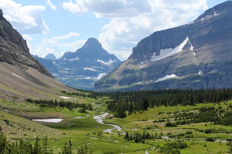 Great views of Reynolds Mountain and Preston Park along the Siyeh Pass trail.