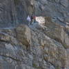 A trail cut into the cliffs.