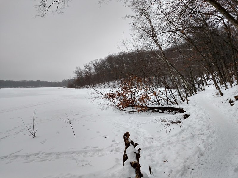 Trail along Lake Jensen in the winter (obviously).