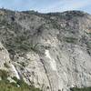 A view of the Tueeulala Falls as you approach from the dam.  Clearly, Hetch Hetchy Dome blocks the view at this point.