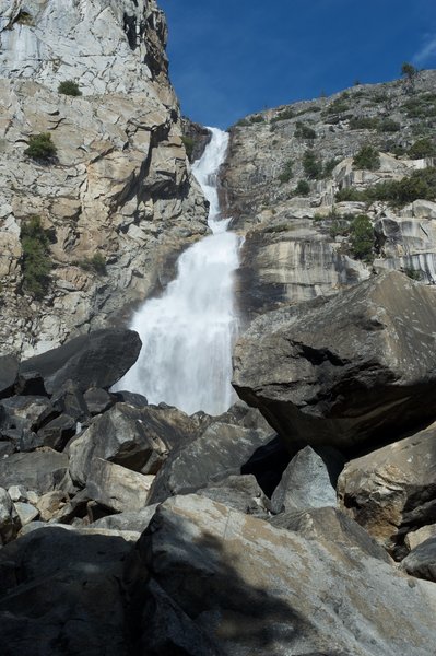 Falls Creek becomes Wapama Falls as it plunges over the precipice.