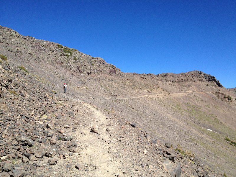 Hiker on Weatherford Trail towards the intersection of the Humphrey Trail.