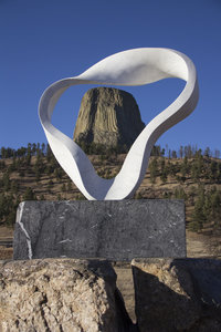 Viewing Devils Tower through the Circle of Sacred Smoke sculpture.