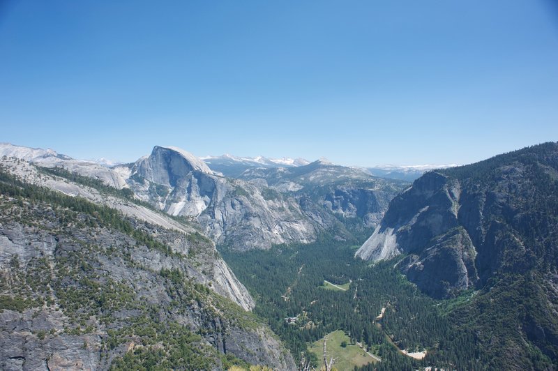 Looking toward the Merced and Tenaya Caynon drainages, with Yosemite Valley stretching below.