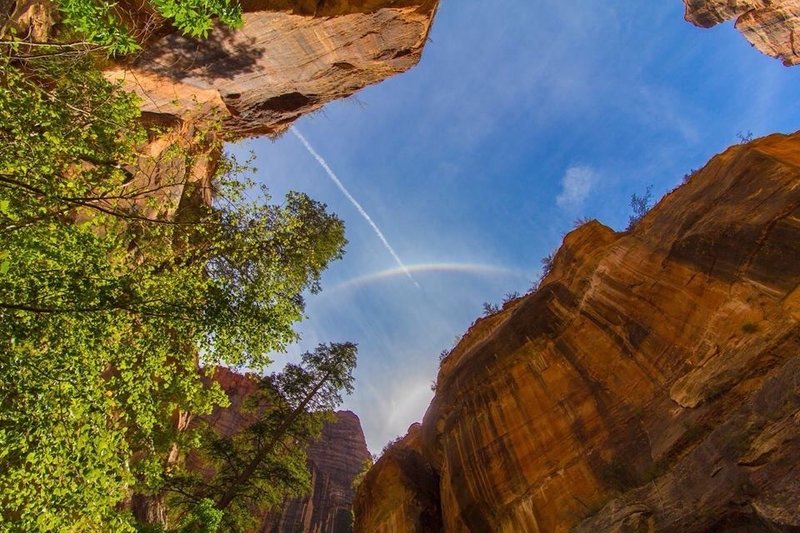 Rainbow just above the entrance to the Subway, Zion National Park.