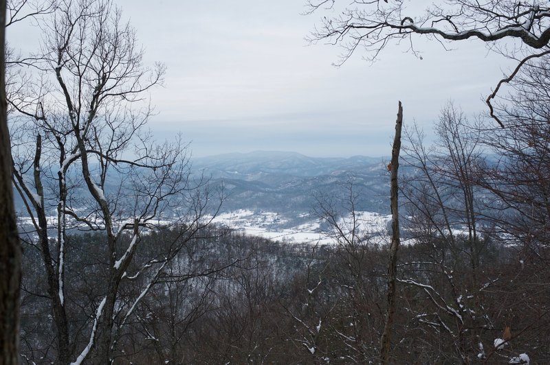 Looking into Wear Cove on a cold winter day after a snow storm. Even though the park roads are closed, due to its proximity to the boundary, you can still get out on the trails!