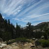 In between Piute and Gem Lake cut-off junctions on the Bell Meadow Trail.