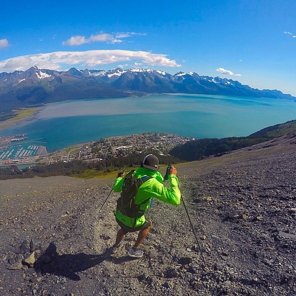 Descending Mt. Marathon Trail in Seward, Alaska.