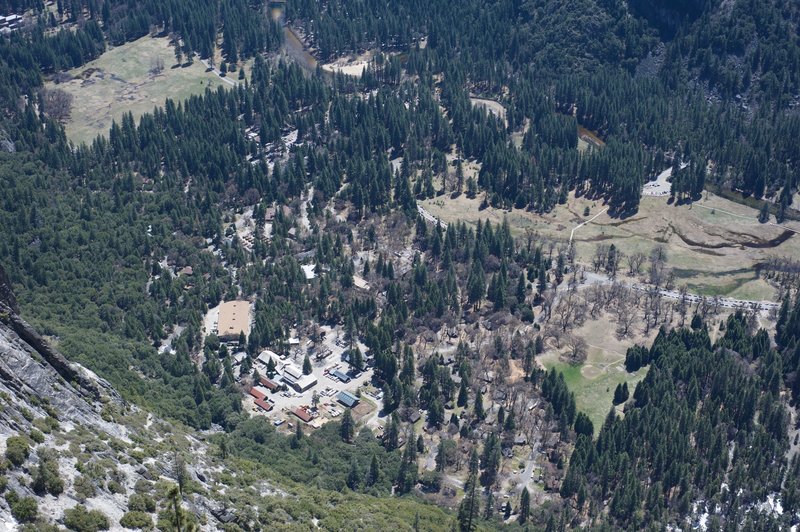 A view down into Yosemite Valley from the top of Yosemite Falls.