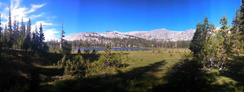 View west of Sadler Lake and Post Peak, as seen from the Isberg Trail.