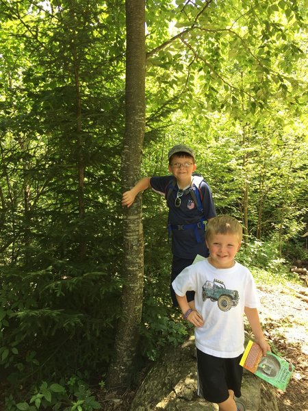 Hiking along the Limberlost Trail doing the Kids in Parks Track Trail. This can be found at the trailhead.