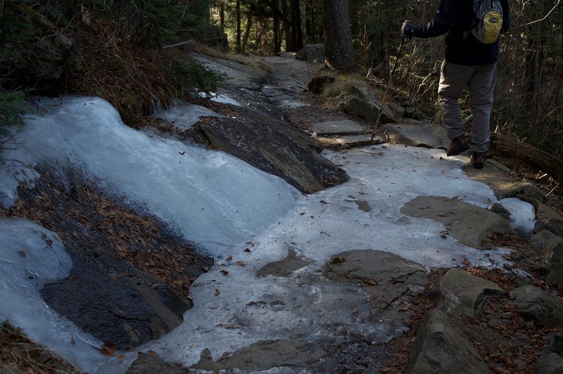 If hiking in the late spring or late fall, be careful of ice on the trail. This section is very shaded during the day, so snow and ice may not melt as fast as other areas.