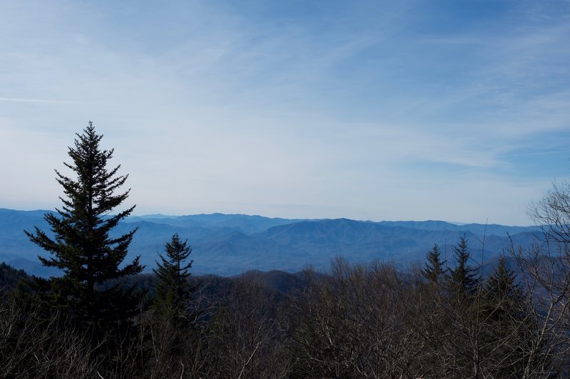 Although obscured by trees, there are great views of the Southern Smokies off to the right side of the trail.