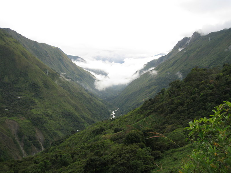 A view down into the valley as we work our way around the hill toward Machu Picchu. Part of this trail is on the old Inca trail system, and if you look closely you can see the stonework. There is a classic hike to Machu Picchu called the "Inca Trail" but, in reality, the area is full of Inca trails.