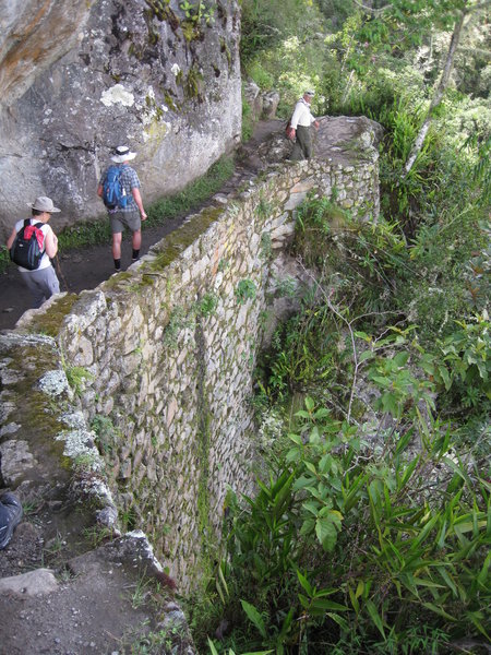 A side trail when in the Machu Picchu park goes out to the "Inca Bridge".  You can't get all the way down to the bridge, but it's a fun walk atop steep walls down to the viewing point.