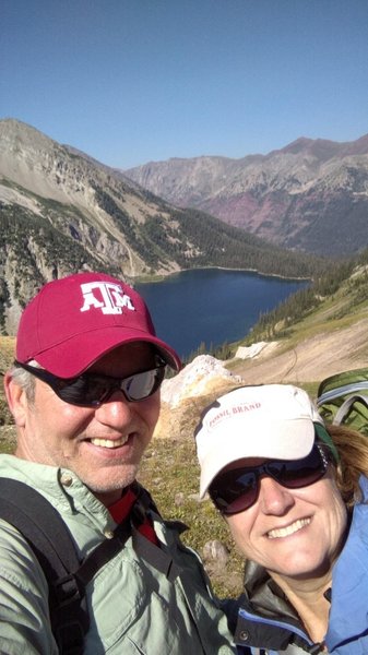 We are on top of Trail Rider Pass 12,400 looking down on Snowmass Lake. Absolutely breathtaking!