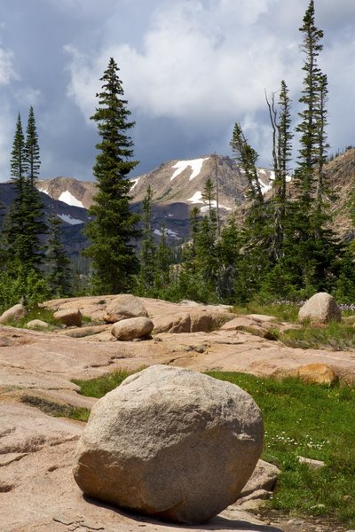 Along Upper Rainbow Lake. A rock sunbathing in the warm sun.