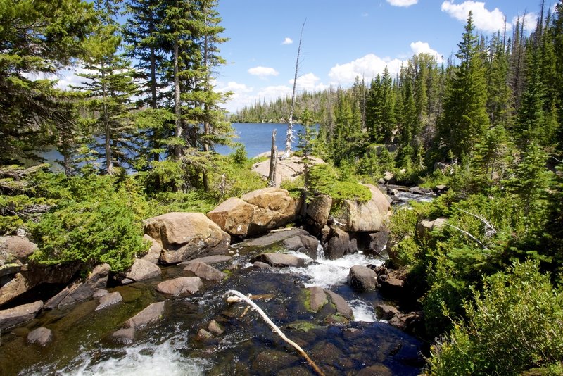 Enjoying the creek that runs from Upper to Middle Rainbow Lake.