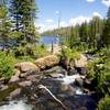 Enjoying the creek that runs from Upper to Middle Rainbow Lake.