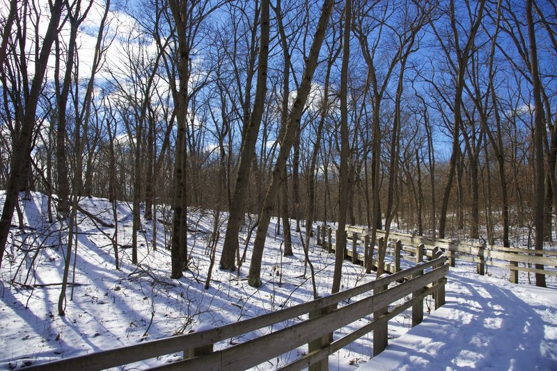 Calumet Dunes trail boardwalk on a gorgeous winter day.